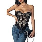 GIYKBX Women's Lace Trim Sexy Low Cut Curve Button Down Strapless Corset Top Bustier Tube Tops