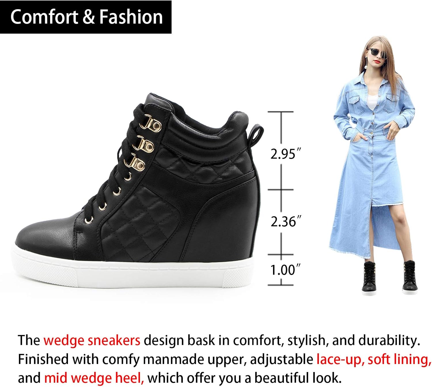  | Athlefit Women's Hidden Wedge Sneakers Shoes Lace Up Fashion Wedge Sneakers | Fashion Sneakers