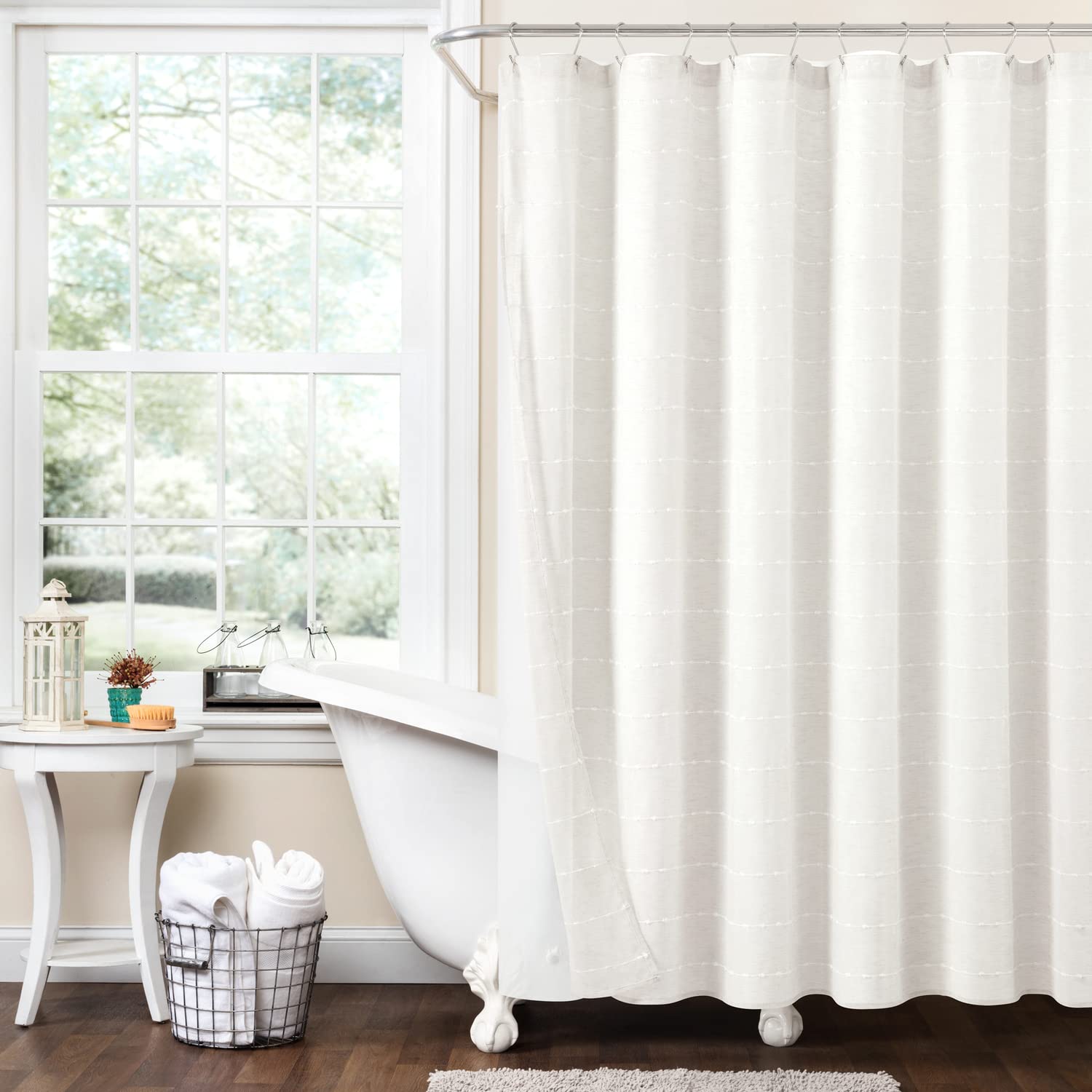Lush Decor Farmhouse Textured Sheer with Peva Lining 2 Piece Shower Curtain Set, 72" x 72", White
