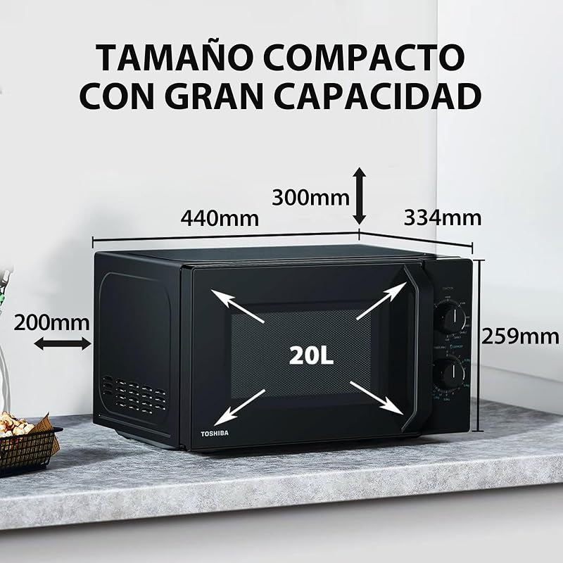 MW2-MG20P(BK) Forno micro-ondas 20 L, brilho 700W/1000W, com crispy grill e função de cozedura combinada, 9 níveis de potência,