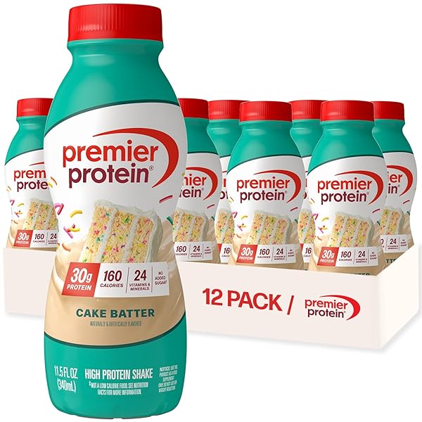 PREMIER PROTEIN SHAKE, CAKE BATTER, 30G PROTEIN, NO ADDED SUGAR, 24 VITAMINS & MINERALS TO SUPPORT IMMUNE HEALTH, 11.5 FL OZ, 12 PACK