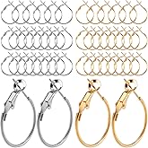 Pndeyo 48pcs Hoop Earrings Findings, Hypoallergenic Round Earring Loop, Open Beading Earrings Accessories Jewelry Making DIY Crafts 30mm- Silver & Gold