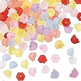 HINZIC 160Pcs Bellflower Gradient Flower Beads Mini Frosted Bellflower Blossom Acrylic Beads Spacer Charm Valentines Wedding Decoration for Bracelets Necklace Jewelry Making- Mixed Color