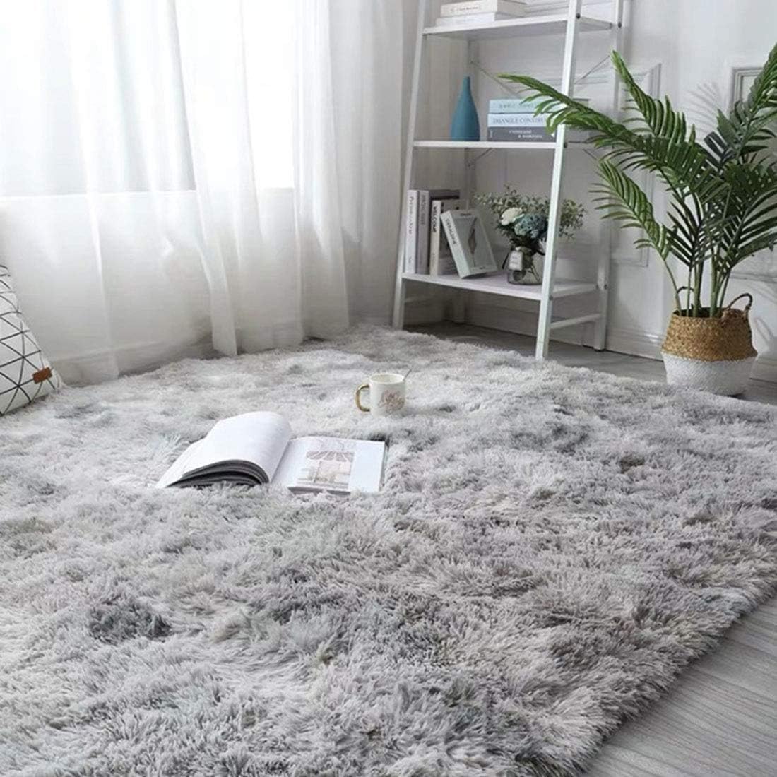 Leesentec Rugs Living Room Area Rug Soft Anti Slip Bedroom Carpet Fluffy Rug Shaggy Floor Mats Large Rugs for Living Room(White/Grey,160 x 200 cm) - Image 5