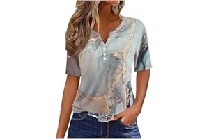 BABYSBULE V Neck Button Down Shirts for Women Summer Tops 2024 Trendy Floral Print Blouse Short Sleeve Shirts Loose Fit Tops