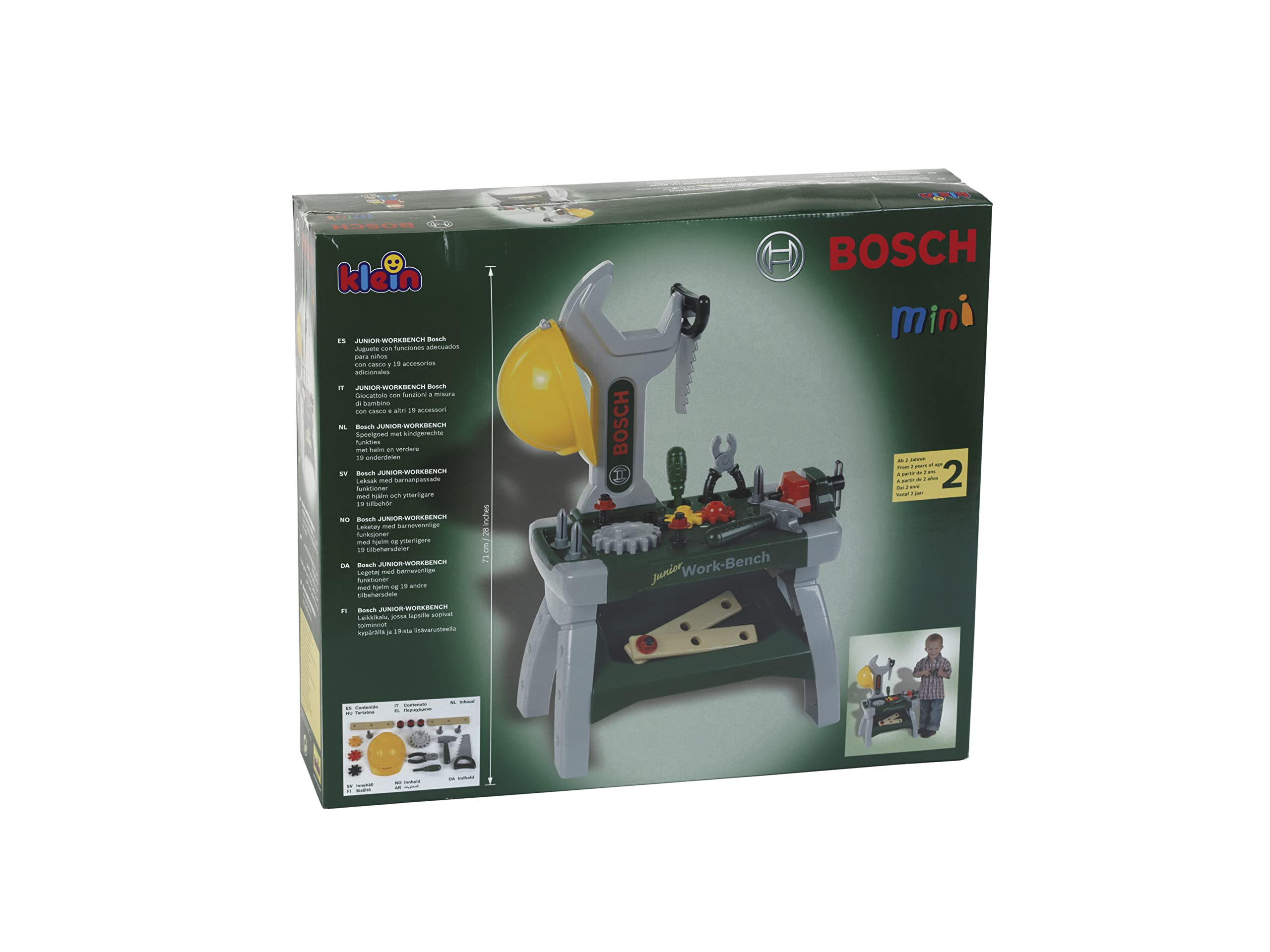Theo Klein 8604 Bosch Werkbank Junior I Inkl. Helm, Schraubstock, Werkzeugen, Latten, Nägel, Schrauben und Muttern I Maße: 49 cm x 29 cm x 71 cm I Spielzeug für Kinder ab 2 Jahren 3
