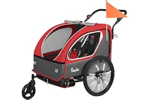 Sepnine Kids Bike Trailer, 2 in1 Canopy Carrier Converts to Pushcart Suitable for 1 to 2 Toddlers, Kids, Quick Attach to Bike, Foldable, with 5-Point Harness and Storage Bags