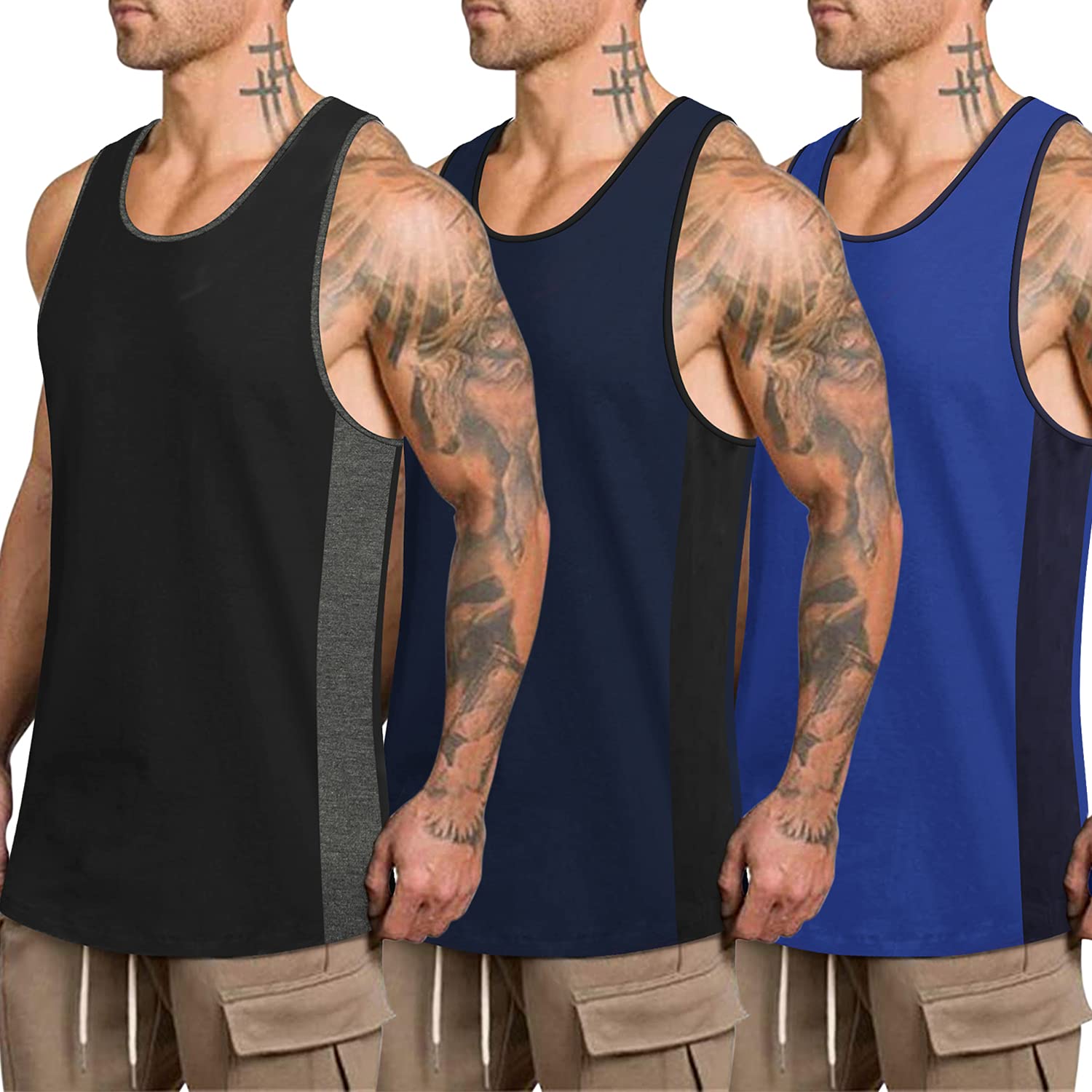 COOFANDY Mens Workout Tank Tops 3 Pack Quick Dry Gym Muscle Tee Fitness