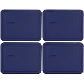 Pyrex 7211-PC (6-Cup) Blue Replacement Lids (4-Pack) - Made in USA | BPA-Free Plastic |Rectangle | Reusable | Cover | Storage | Meal Prep | Freezer | Refrigerator | Top-Rack Dishwasher Safe