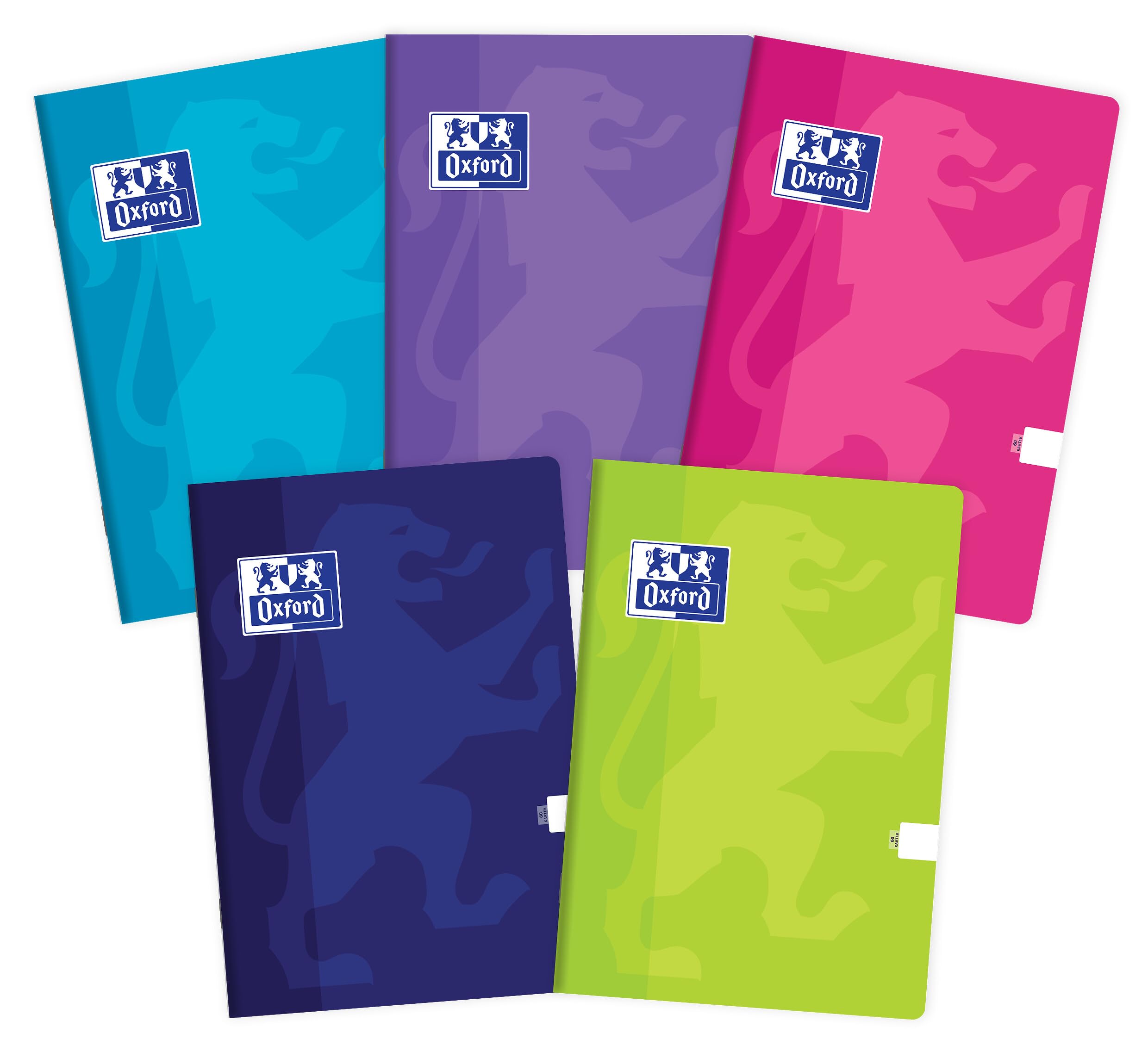 Oxford Touch Notebook A5, 60 Sheets, White, Pack of 5, Assorted Colours