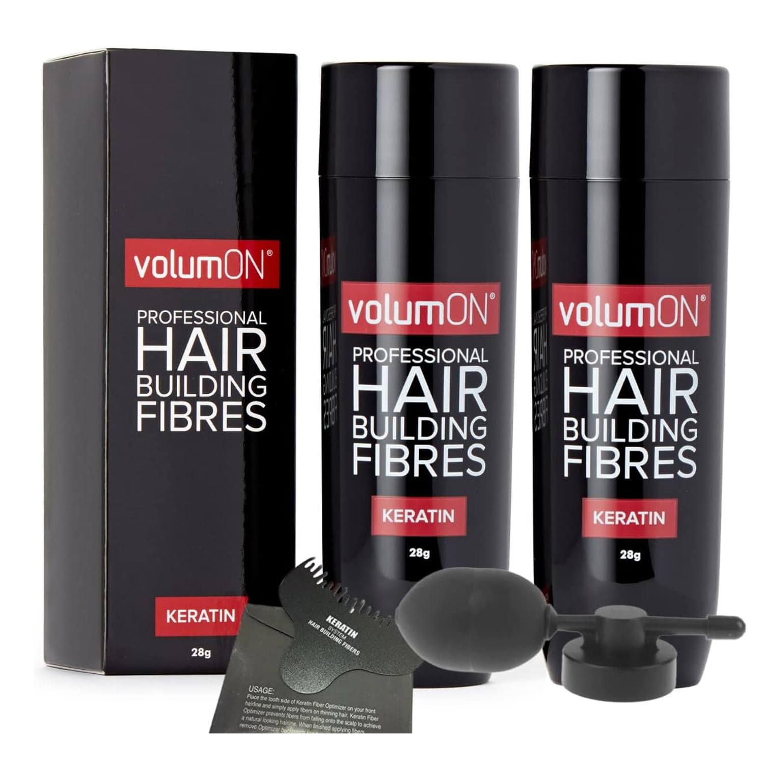 VOLUMON Keratin Hair Building Fibres x2 - Instantly Conceals Thinning Areas for Fuller Thicker Hair - For Men & Women 28g x2 + Optimiser & Applicator (Auburn)