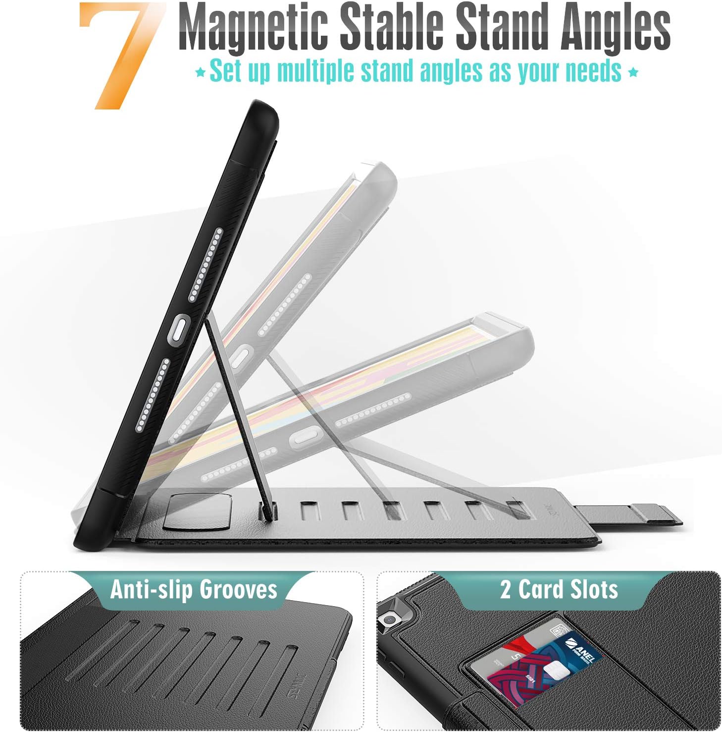 SEYMAC Case for iPad 9th/7th/8th Generation 10.2 inch 2021/2020/2019, Magnetic Smart Cover with Auto Sleep/Wake,Card Slots - Image 4
