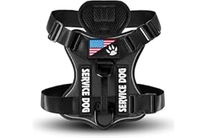 Minojuye Service Dog Harness, Reflective No-Pull Dog Vest with 5 Removable Patches, Adjustable Soft Oxford & Breathable Mesh,