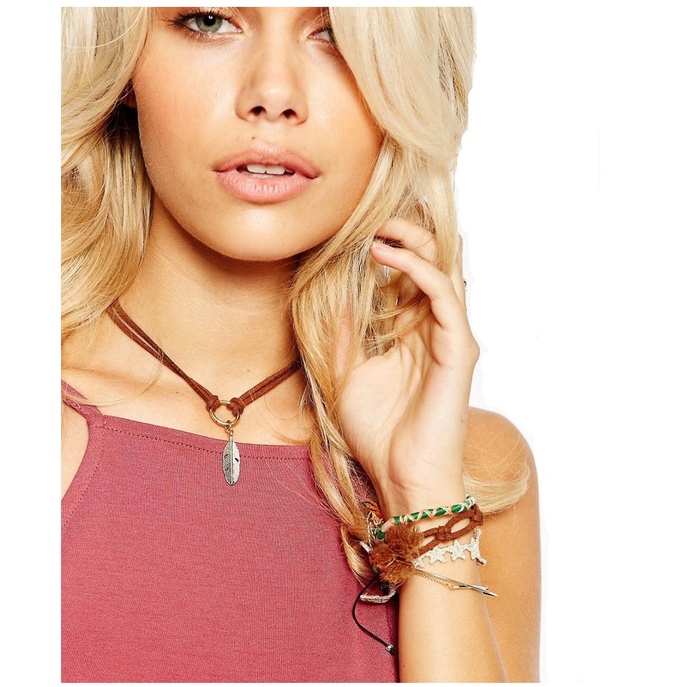 Fancymix Girls Punk Velvet Choker Necklace with Silver Leaf Pendant