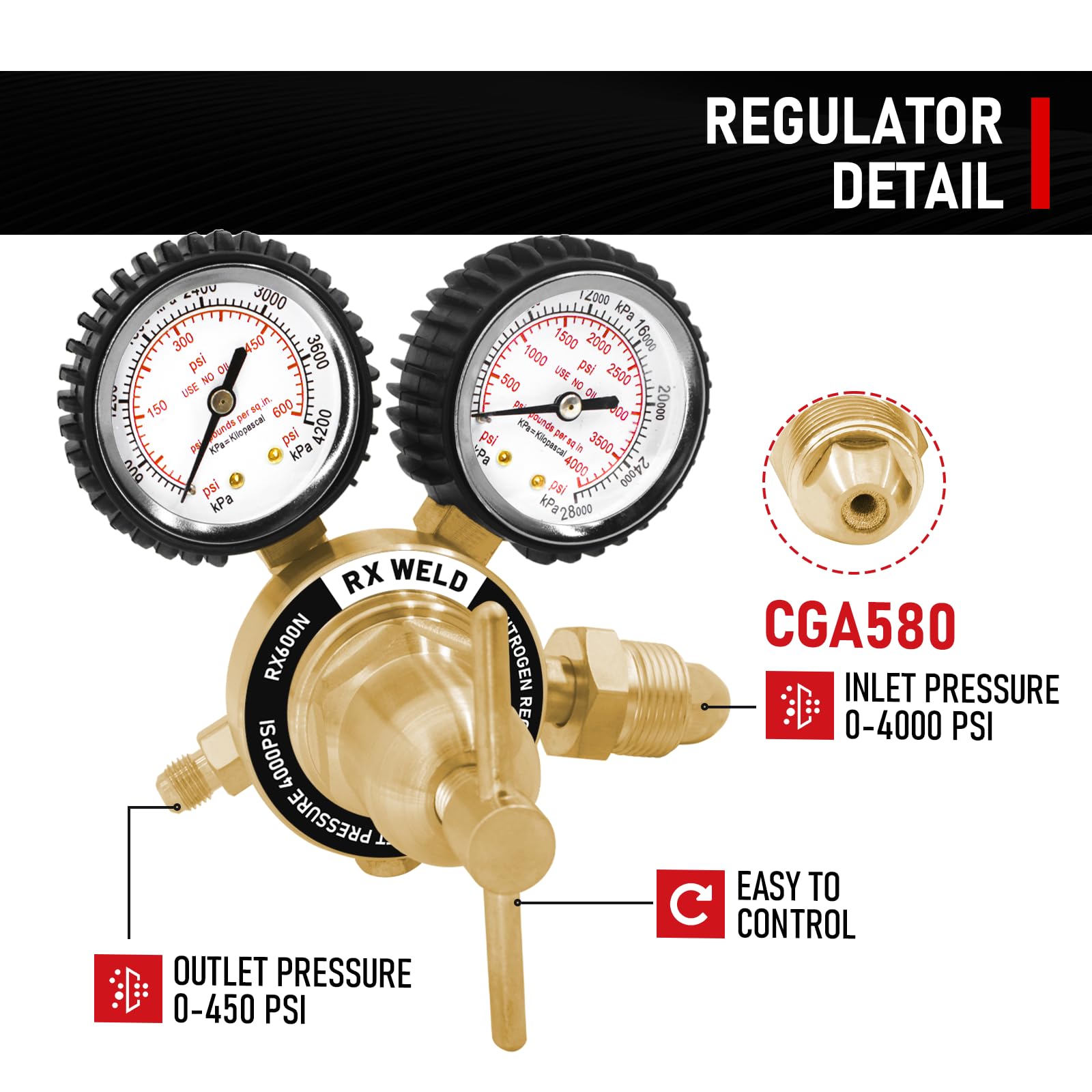 Mua RX WELD Nitrogen Regulator with 0-600 PSI, CGA580 Inlet, Delivery ...