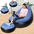 SeaSlep Inflatable Chair with Ottoman, Inflatable Couch for Adults with Flocked Surface, Comfortable Blow Up Air Chair, Waterproof Portable Air Sofa Inflatable Couch for Camping,Gaming (Without Pump)
