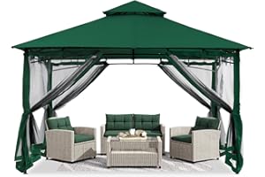 Sturdy Patio Gazebo 10 Ft x 12 Ft with Mosquito Netting by ABCCANOPY Forest Green