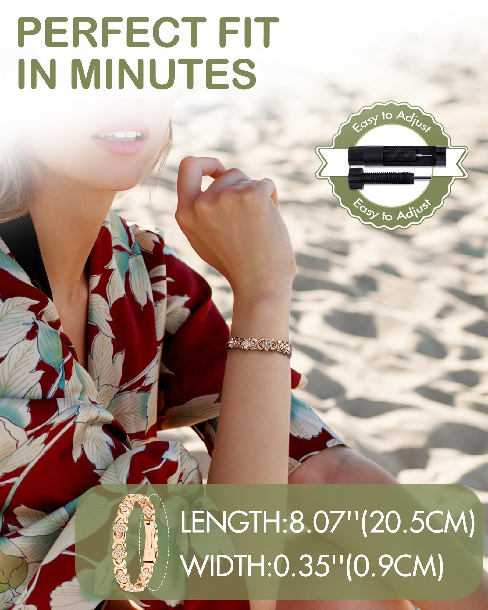 Feraco Pure Copper Bracelets for Women, Ultra Strength Magnetic Therapy Bracelet for Pain Relief with Neodymium Magnets & Sparkling Cubic Zirconia, Adjustable, Infinite Clover Jewelry