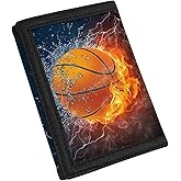 Coldinair Fire Water Basketball Print Kids Wallet for Boys Girls Teens Trifold Canvas Wallet for Men with Cash Pocket and Card Holders