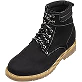 CALTO Men's Invisible Height Increasing Elevator Shoes - Nubuck Black Leather Lace-up Round-Toe Work Boots - 3.2 Inches Taller - K8820 - Size 11.5 D(M) US
