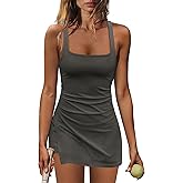 Nirovien Womens Tennis Dress with Built in Shorts Workout Mini Dress Racerback Athletic Skort Dress(Dark Grey,L)