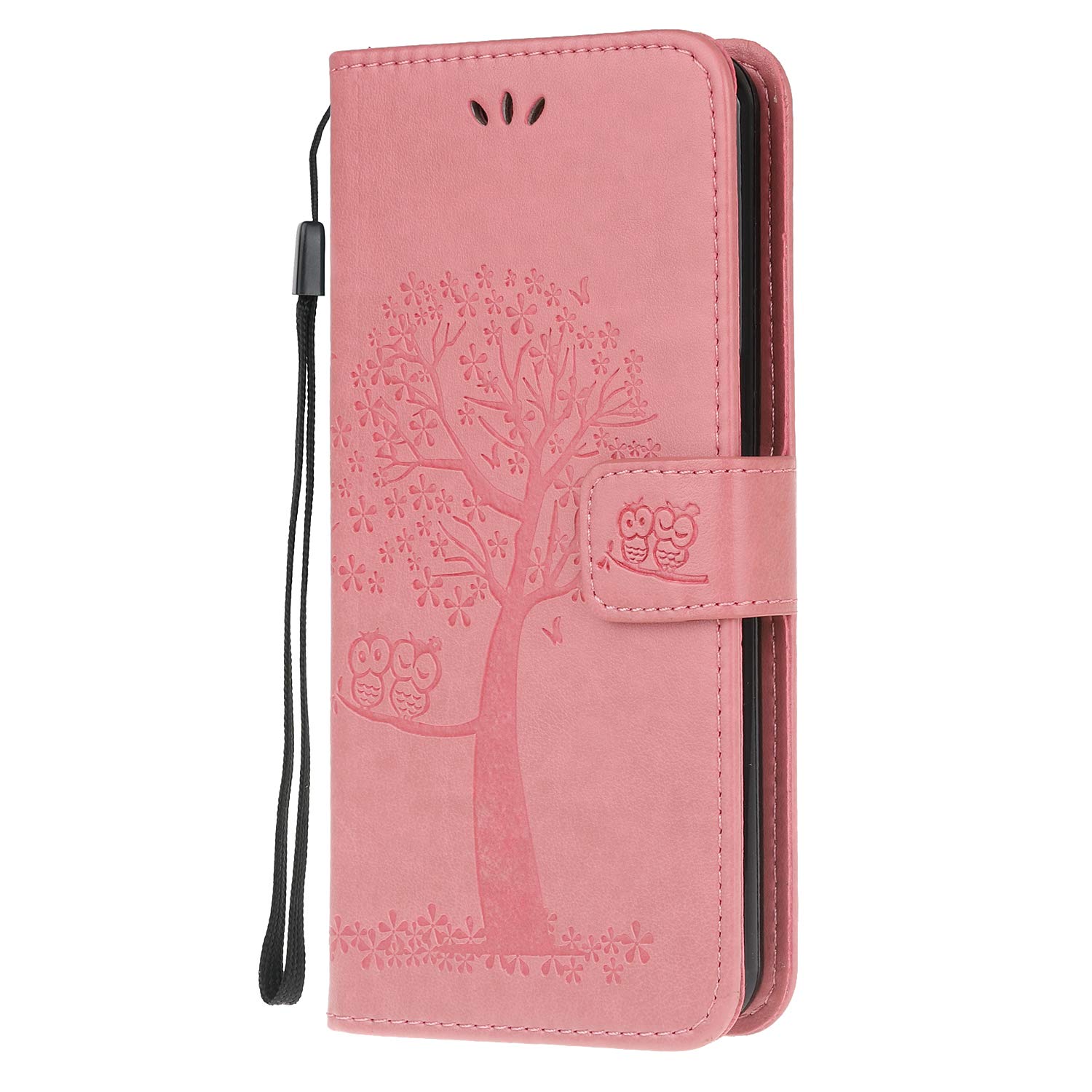 Motorola Moto G50 Case Leather Wallet Flip Folio Magnetic Clasp Stand View Bookstyle Case for Motorola Moto G50 Phone Case Cover Shockproof Cute Owl & Tree Pattern, Pink