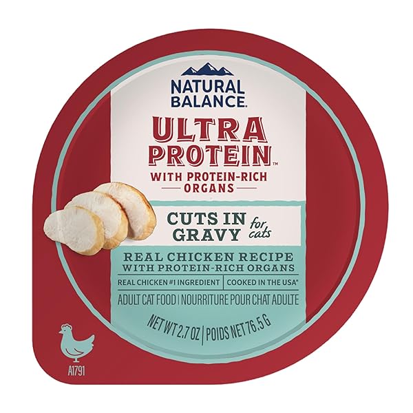 NATURAL BALANCE ULTRA PROTEIN WET CAT FOOD CUTS IN GRAVY, REAL CHICKEN RECIPE WITH PROTEIN-RICH ORGANS FOR CATS, ORGAN CAT FOOD WITH HIGH PROTEIN- 2.7OZ. (PACK OF 10)