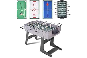 RAYKEEP 54" Foldable Multi Game Table, 4-in-1 Combo Game Table Set with Ping Pong, Hockey, Pool Billiards and Foosball for Adults, Home, Game Room, Friends & Family