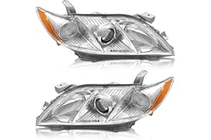 AS 2007 2008 2009 Toyota Camry Headlight Assembly Headlamps for 07 08 09 Camry Exclude Hybrid Projector Left and Right Pair - Chrome Housing Clear Lens