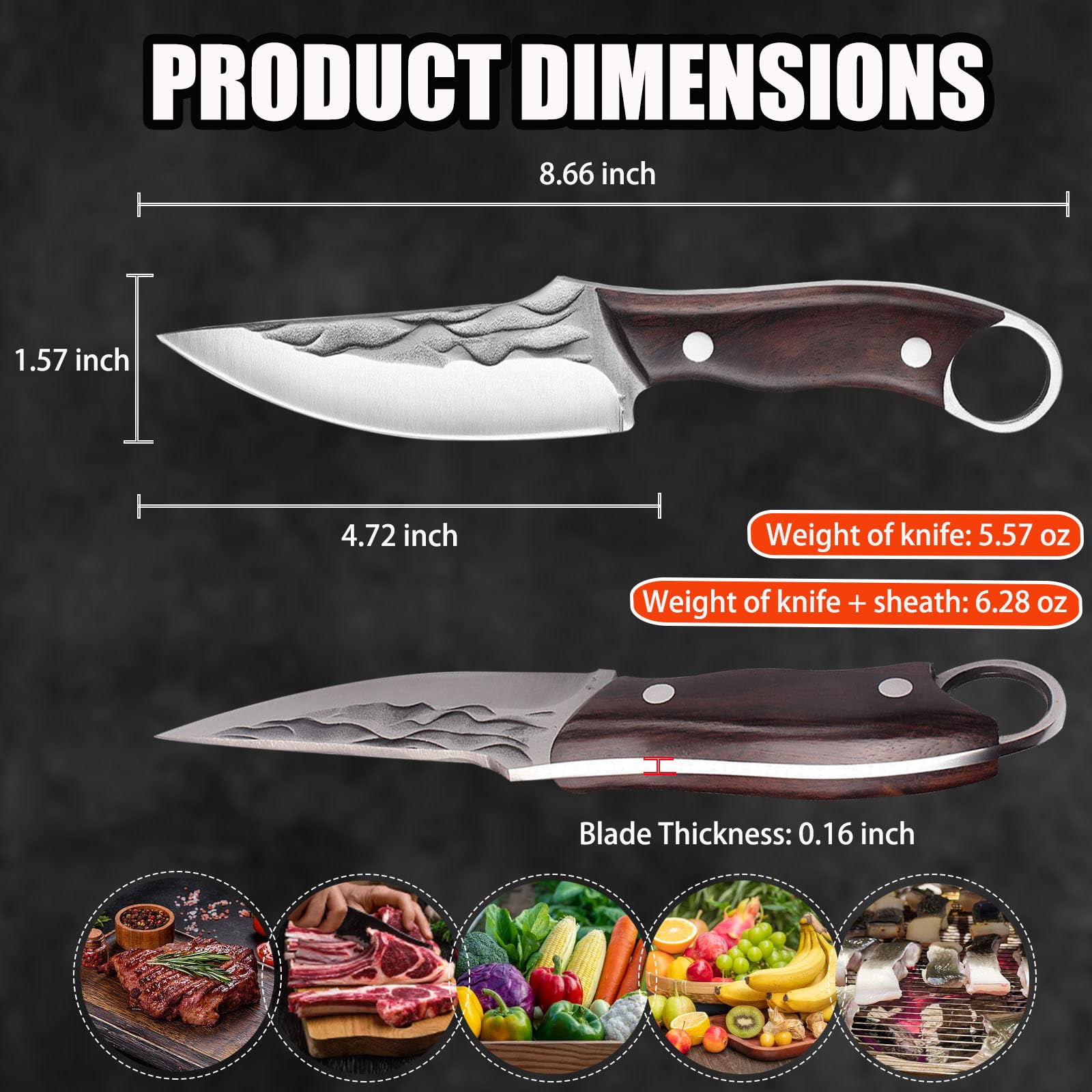 TIANYUE-FONG Fixed Blade Hunting Knife, 8.6-Inch 4CR13 Steel Full Tang Sharp Blade, Fixed Blade Knife with Sheath for Outdoor Camping, Hunting, Bushcraft, Hiking and Tactical Survival