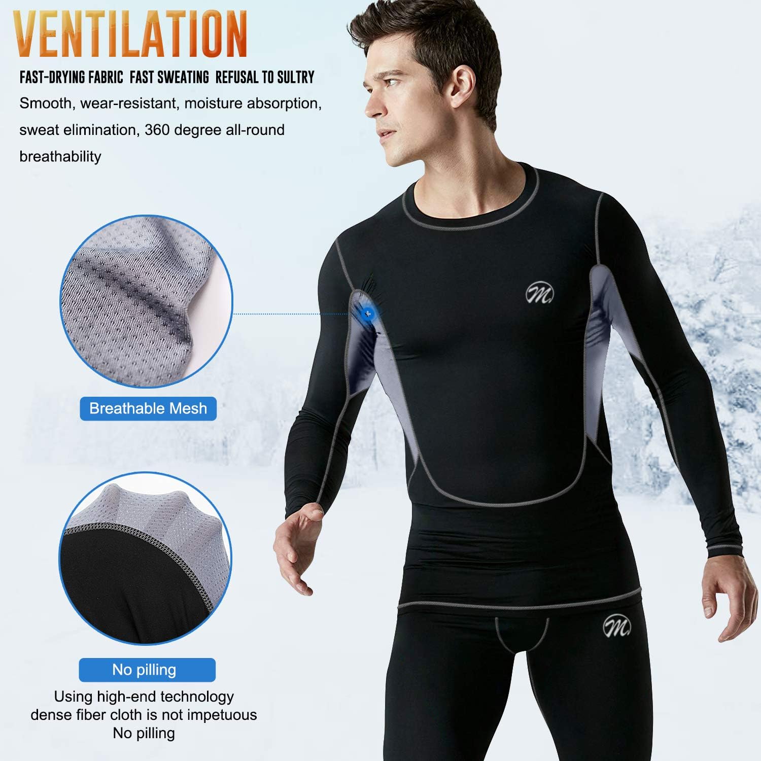 MeetHoo Men’s Thermal Underwear Set, Compression Base Layer Sports Long Johns Fleece Lined Winter Gear Running Skiing at  Men’s Clothing store