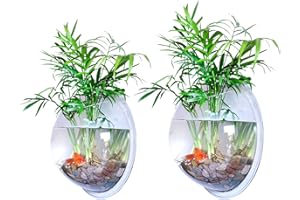 DUDNJC 2Pcs Wall Fish Bubble Wall Hanging Bowl Clear Acrylic Vase, 11in Flower Plant Pot Vase Fish Tank Bowl Aquarium, Wall Hanging Mount Fish Bowl Decorative Plant Pot Hanging Hydroponic Pot