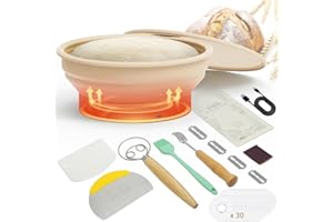 Ljusved Heated Sourdough Bread Starter Kit - Silicone Banneton Proofing Basket Warmer Set with Adjustable Temp (86-113°F) and