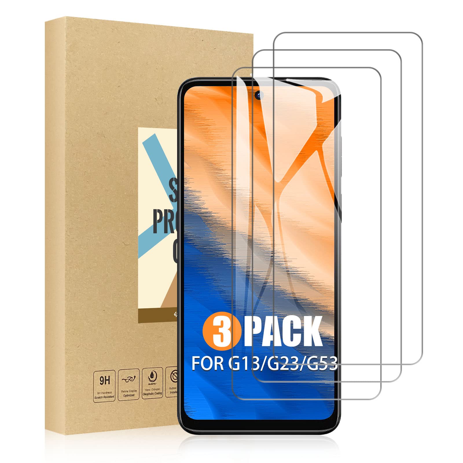 SCL Screen Protector Compatible with Moto G13/G23/G53 Screen Protector Motorola G13/G23/G53 Tempered Glass Film [3-Pack], [Easy Installation, Case Friendly, Bubble-free, 9H]
