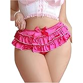 OYOANGLE Women's Plus Size Satin Panties Layered Ruffle Mid Rise Full Coverage Briefs Silky Coquette Underwear