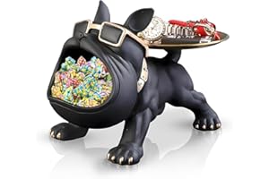 Huhote Resin French Bulldog Tray Statue, Bulldog Candy Dish Key Holder Bowl, French Bulldog Accessories, Statues for Office Desk Home Decor Figurines Entryway Table Decor (Black)
