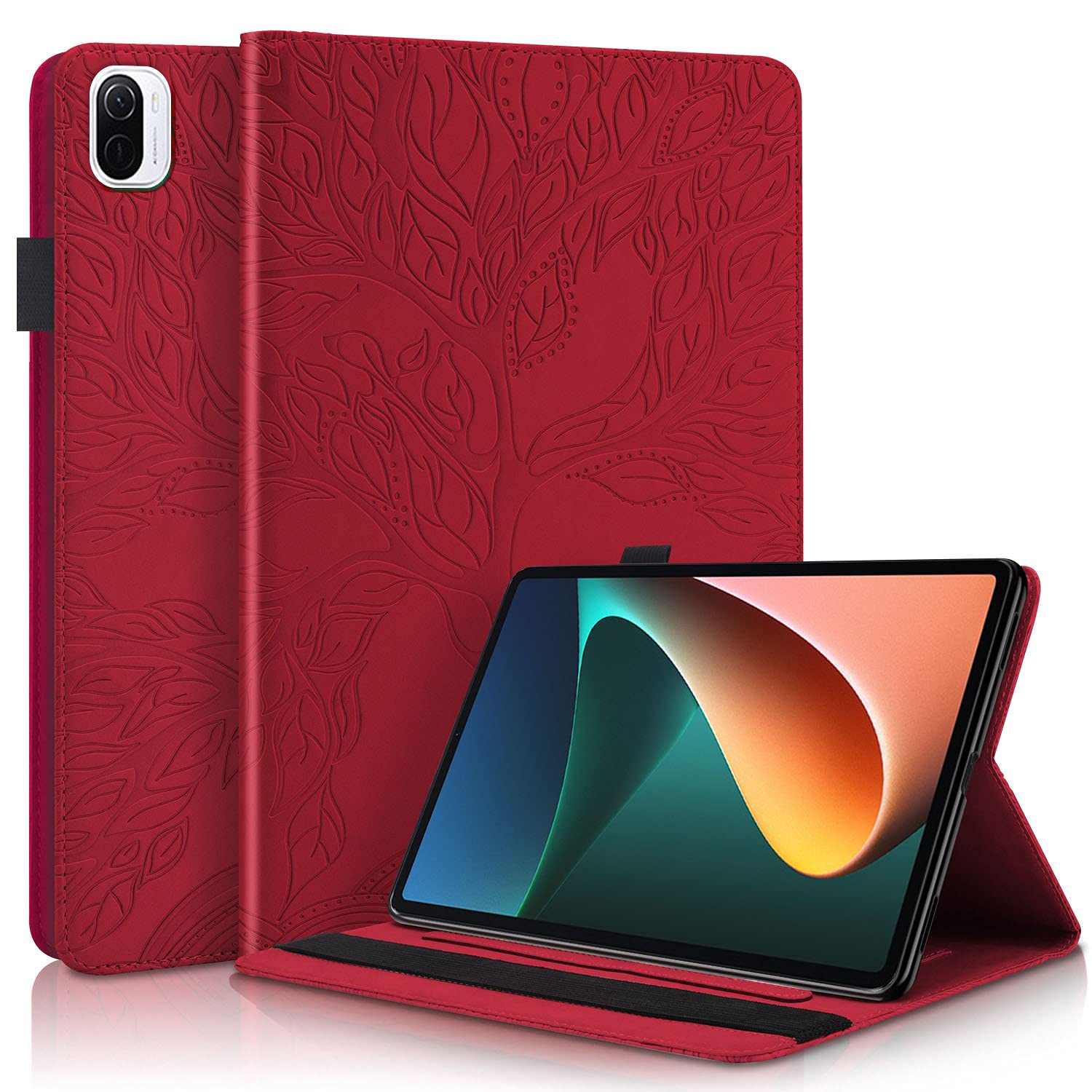 Succtopy Xiaomi Mi Pad 5/ Mi Pad 5 Pro 11 Inch 2021 Case, PU Leather Cover Protective Cover Tablet Mi Pad 5 2021 Pencil Holder Wallet Tablet Case for Xiaomi Mi Pad 5, Red