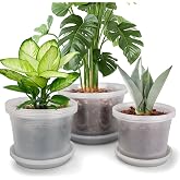 HKKZYT 8/10/12 Inch Clear Nursery Pots with Drainage and Sacuers, 15 Pack Plastic Pots for Plants Indoor Outdoor, Variety Large Clear Pots for Flowers, Succulents (8/10/12inx5pcs)