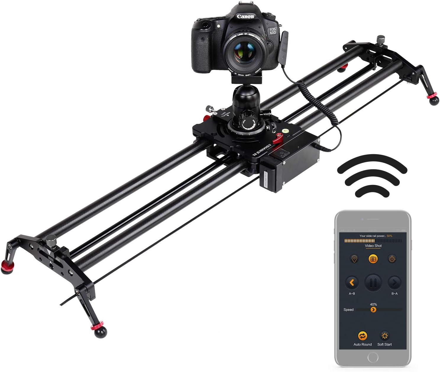 Camera Slider,ASHANKS 0.8m/2.6ft Motorized APP Bluetooth Control Carbon Fiber Video Slider Electric Track Dolly Follow Focus Timelapse Slider with Quiet Stepper Motor for DSLR and Camera Camcorders