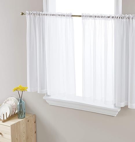 Buy Hlc Me White 50 X 24 Inch Length Cafe Tier Sheer Voile