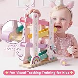 Lehoo Castle Unicorn Wooden Ramp Racer Montessori Toy 1+ Pink view 3