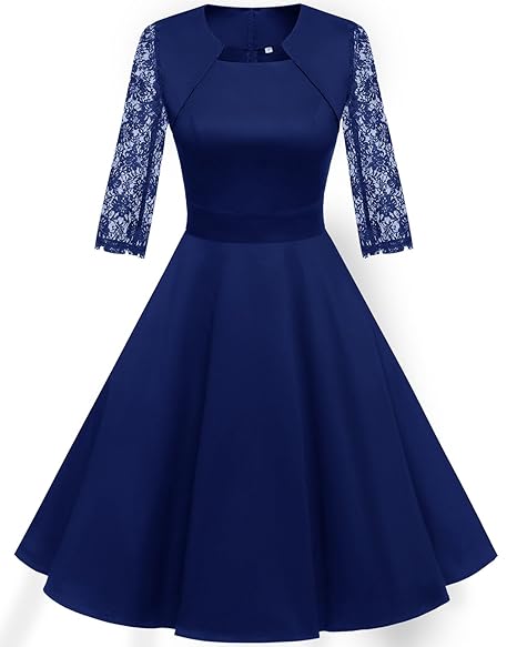 HomRain Damen 50er Vintage Retro Kleid Party Kurzarm Rockabilly Cocktail Abendkleider