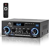 Joengoep AK50 Home Audio Amplifier, 400W Home 2.0 Channel Stereo Receiver with Bluetooth 5.0, Active Subwoofer Output, FM Radio, USB/SD/AUX, MIC in with Echo, Remote Control for Passive Speakers