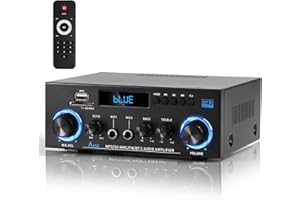 Joengoep AK50 Home Audio Amplifier, 400W Home 2.0 Channel Stereo Receiver with Bluetooth 5.0, Active Subwoofer Output, FM Radio, USB/SD/AUX, MIC in with Echo, Remote Control for Passive Speakers