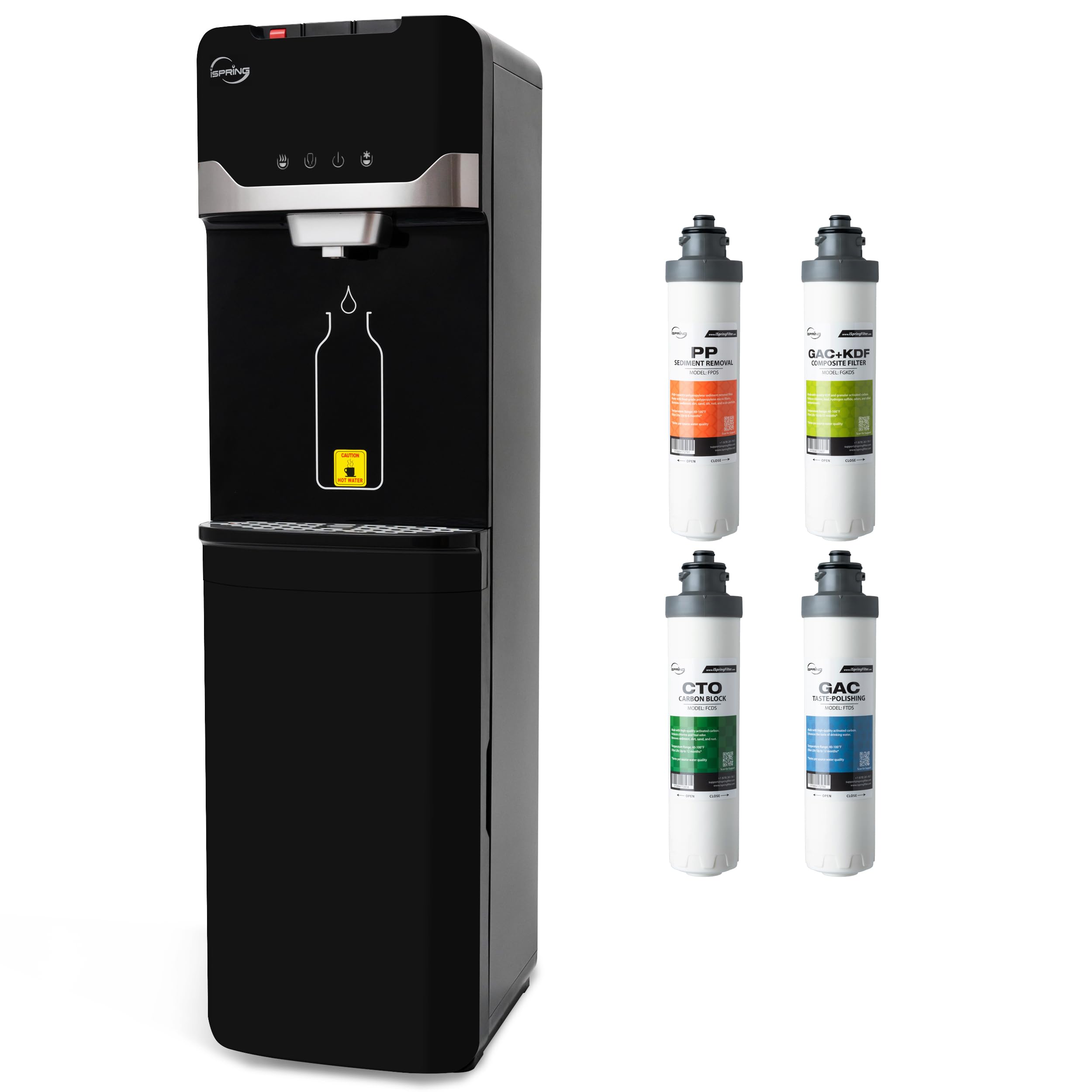 Photo 1 of iSpring Bottleless Water Dispenser with Built-in 4-Stage Filtration, Hot/Cold/Room Temp, Self Cleaning, Stainless Steel, Model: DS4B