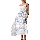 Juakoso Women Boho Graphic Maxi Dress Spaghetti Strap Square Neck Long Flowy Dress Summer Graffiti Vacation Sundress