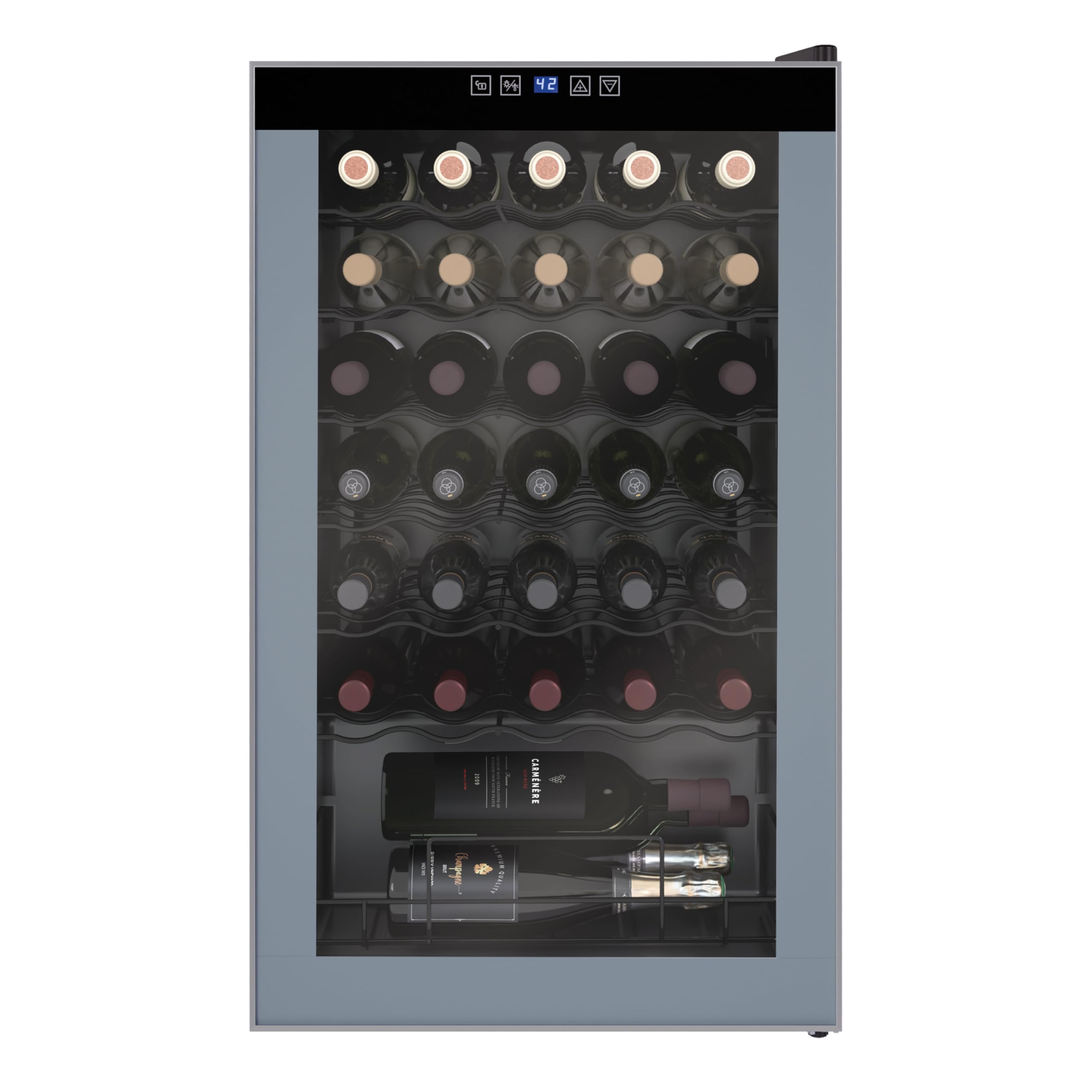 Photo 1 of *** DAMAGED DOOR SHOWN ****Avanti WC34N2P Wine Cooler Freestanding Single Zone with Temperature Control Holds Up to 34 Bottles, Stainless Steel Construction with Glass Door, Black