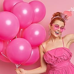 RUBFAC 129pcs Hot Pink Balloons Latex Magenta