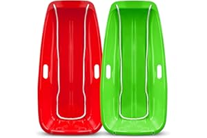 BACK BAY PLAY Winter Snow Sleds Plastic Snow Sled for Kids and Adults - 35" Single Rider Kids Sled Made Durable, Snow Sleds for Kids and Adult Heavy Duty Fast Sliding - Kids Snow Sled with Rope