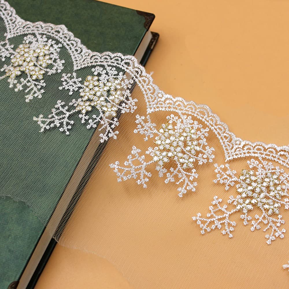 1 Yard Vintage Flowers Embroidery Lace Tulle Fabric, 11 cm Lace Ribbon Lace Trim Decorative Ribbon Lace Border Lace Gift Ribbon Decorative Ribbon for Wedding DIY Crafts Sewing Gift Wrapping, Gold